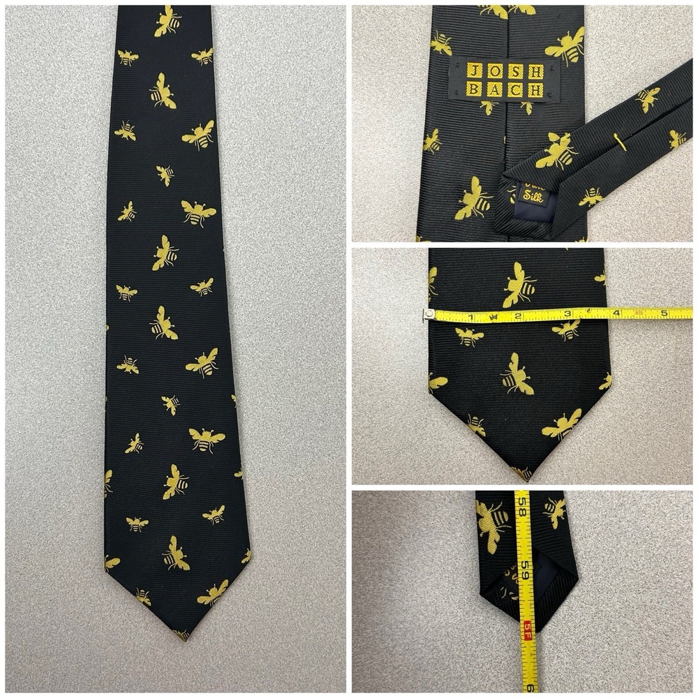 Josh Bach Men's Bumble Bees Tie Silk Necktie Black, Made‎ in USA 60"